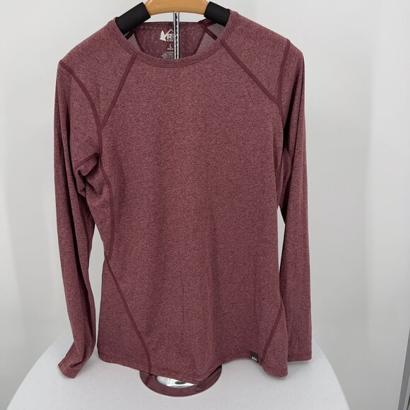 REI Co-Op Women's Base Layer Crewneck Performance Shirt L Large Burgundy Heather - Picture 2 of 7